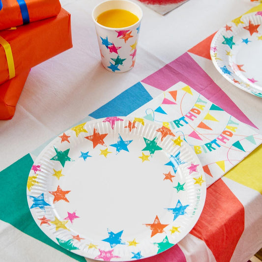 Eco Star Party Plates 12pk — Plastic-Free Rainbow Design