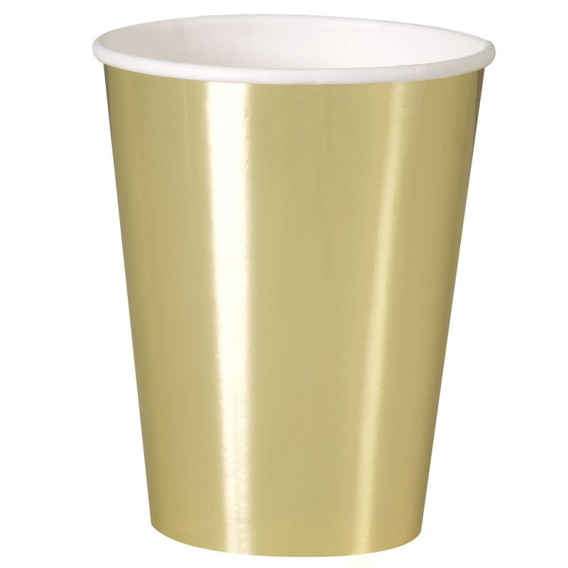 Large Gold Foil Paper Cups 8pk — 12oz Metallic Party Cups