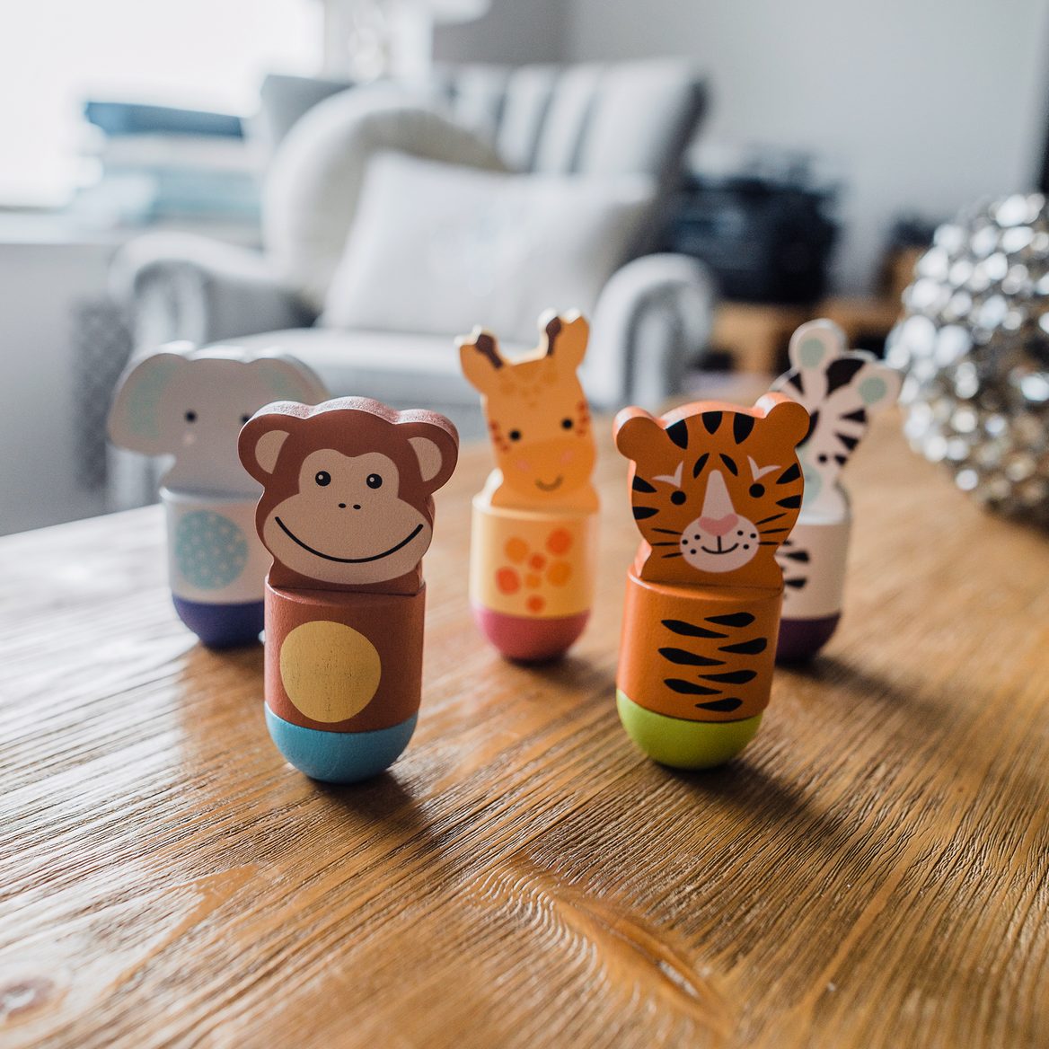 Jungle Animals Wooden Skittles | FSC Wood | 5 Pieces + Ball | Age 3+