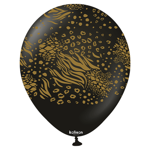 Safari Black Gold Latex Balloons 5pk — Animal Print Party Balloons