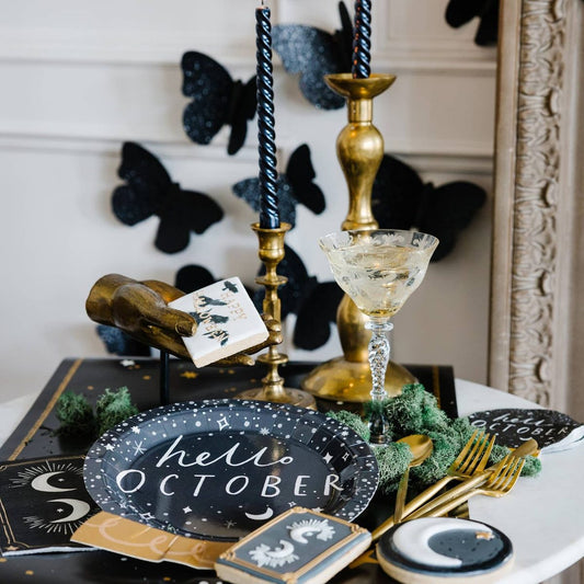 Black Glitter Butterfly Halloween Décor – 50 Pack