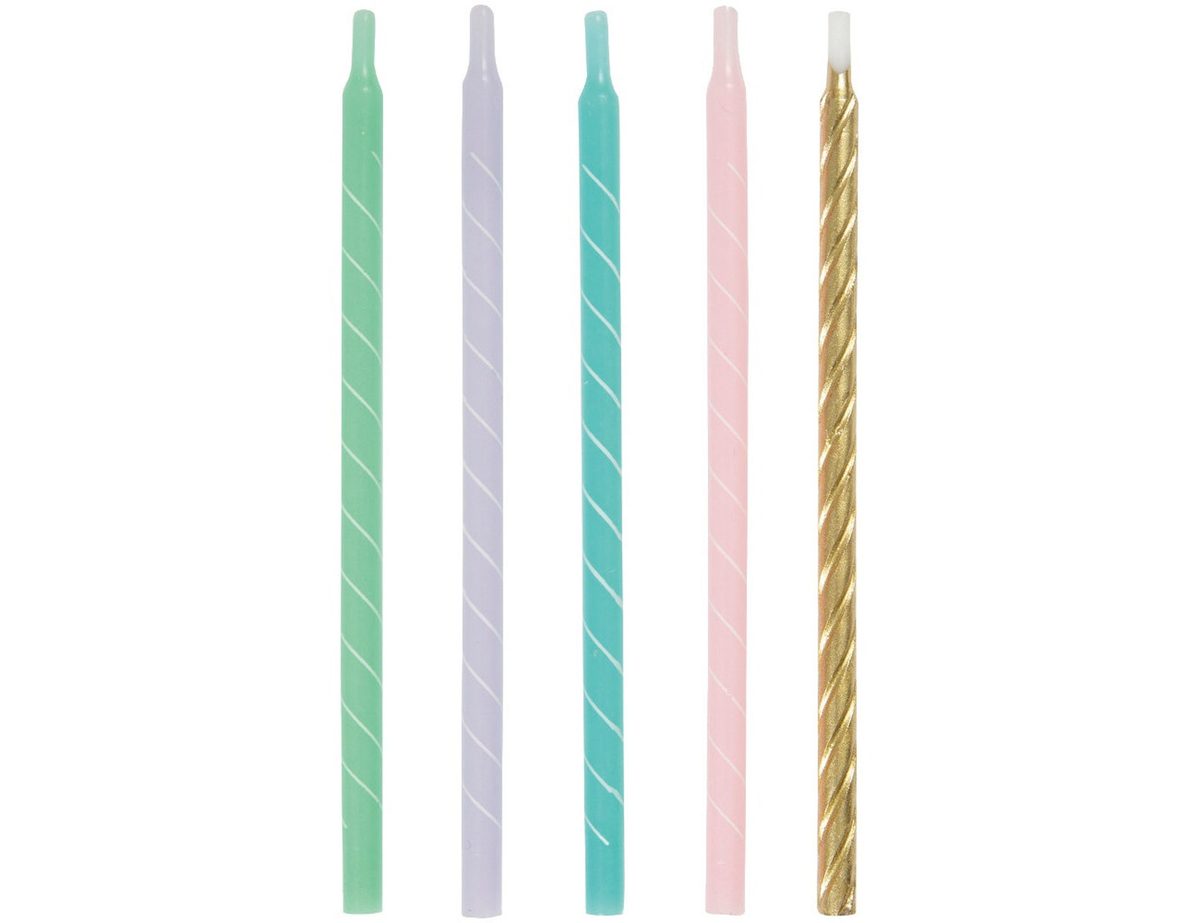Gold & Pastel Spiral Birthday Cake Candles 12pk — 5 Inch