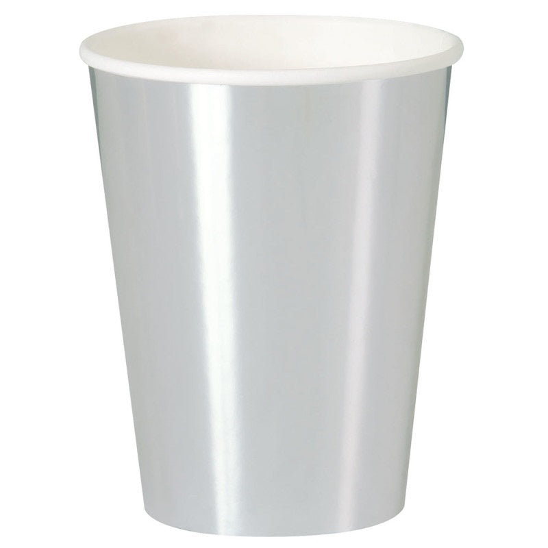 Large Silver Foil Paper Cups 8pk — 12oz Metallic Party Cups