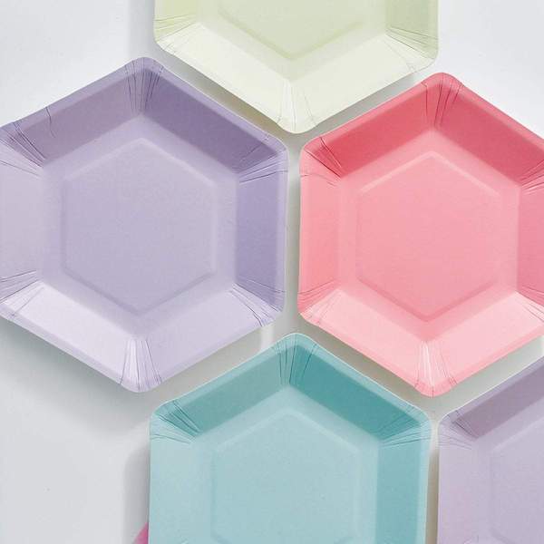 Pastel Mix Hexagonal Paper Plates – 12 Pack