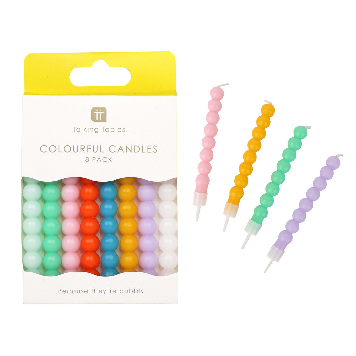 Colourful Bobble Birthday Candles 8pk | 10cm | With Holders