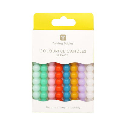Colourful Bobble Birthday Candles 8pk | 10cm | With Holders