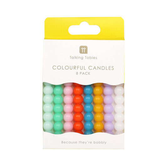 Colourful Bobble Birthday Candles 8pk | 10cm | With Holders