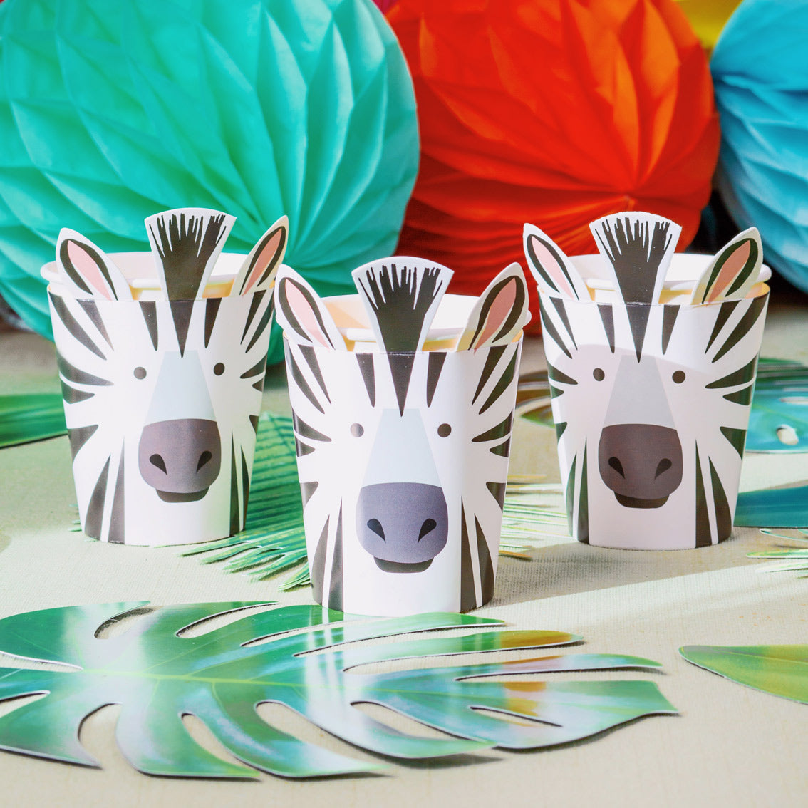 Party Animals Zebra Paper Party Cups 8pk — Plastic-Free — 250ml