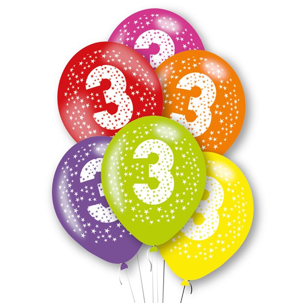 Age Multi-Colour Latex Balloons 6pk — Bright Birthday Number Balloons