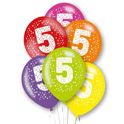 Age Multi-Colour Latex Balloons 6pk — Bright Birthday Number Balloons