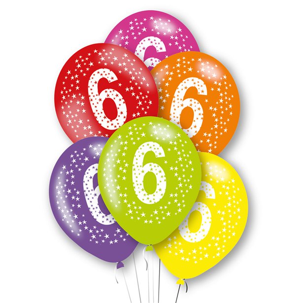 Age Multi-Colour Latex Balloons 6pk — Bright Birthday Number Balloons