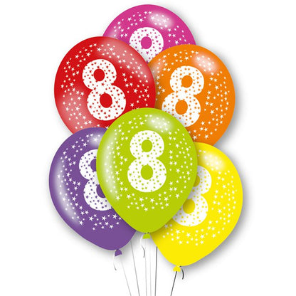 Age Multi-Colour Latex Balloons 6pk — Bright Birthday Number Balloons