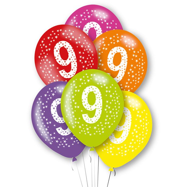 Age Multi-Colour Latex Balloons 6pk — Bright Birthday Number Balloons