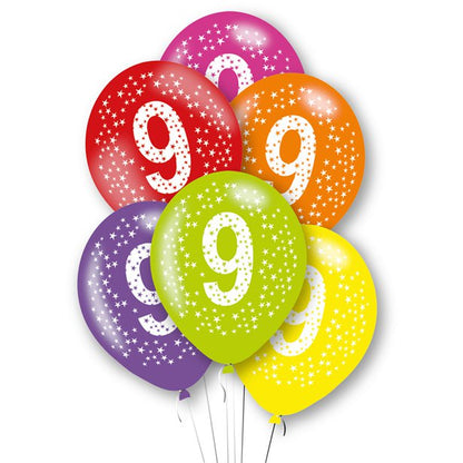 Age Multi-Colour Latex Balloons 6pk — Bright Birthday Number Balloons