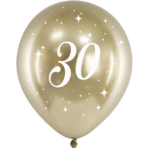 Age Gold Latex Balloons 6pk — Gold Birthday Number Balloons 12 Inch