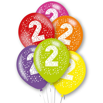 Age Multi-Colour Latex Balloons 6pk — Bright Birthday Number Balloons