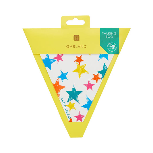 Eco Star Rainbow Paper Bunting — Plastic-Free — 3m — 12 Pennants