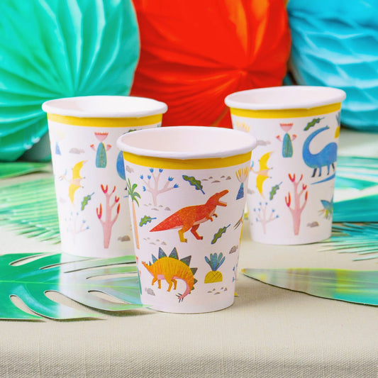 Party Dinosaur Paper Cups 8pk | 225ml | Home Recyclable