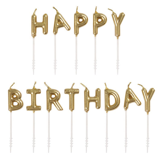 Gold Happy Birthday Cake Candles — Metallic Gold Letter Candles