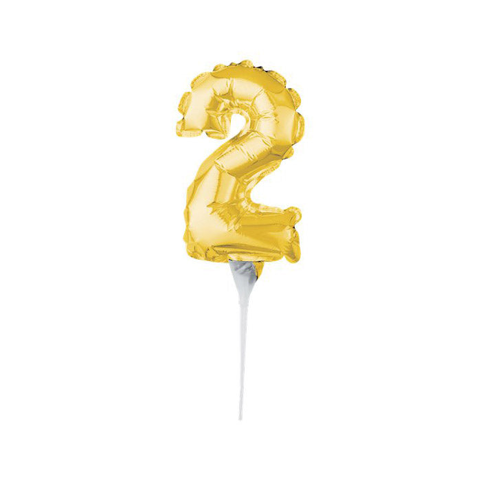Mini Gold Number Balloon Cake Topper — Birthday Cake Decoration