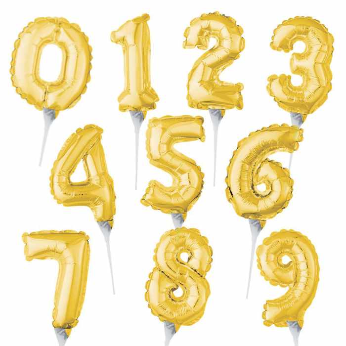 Mini Gold Number Balloon Cake Topper — Birthday Cake Decoration