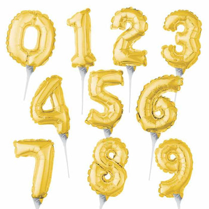 Mini Gold Number Balloon Cake Topper — Birthday Cake Decoration