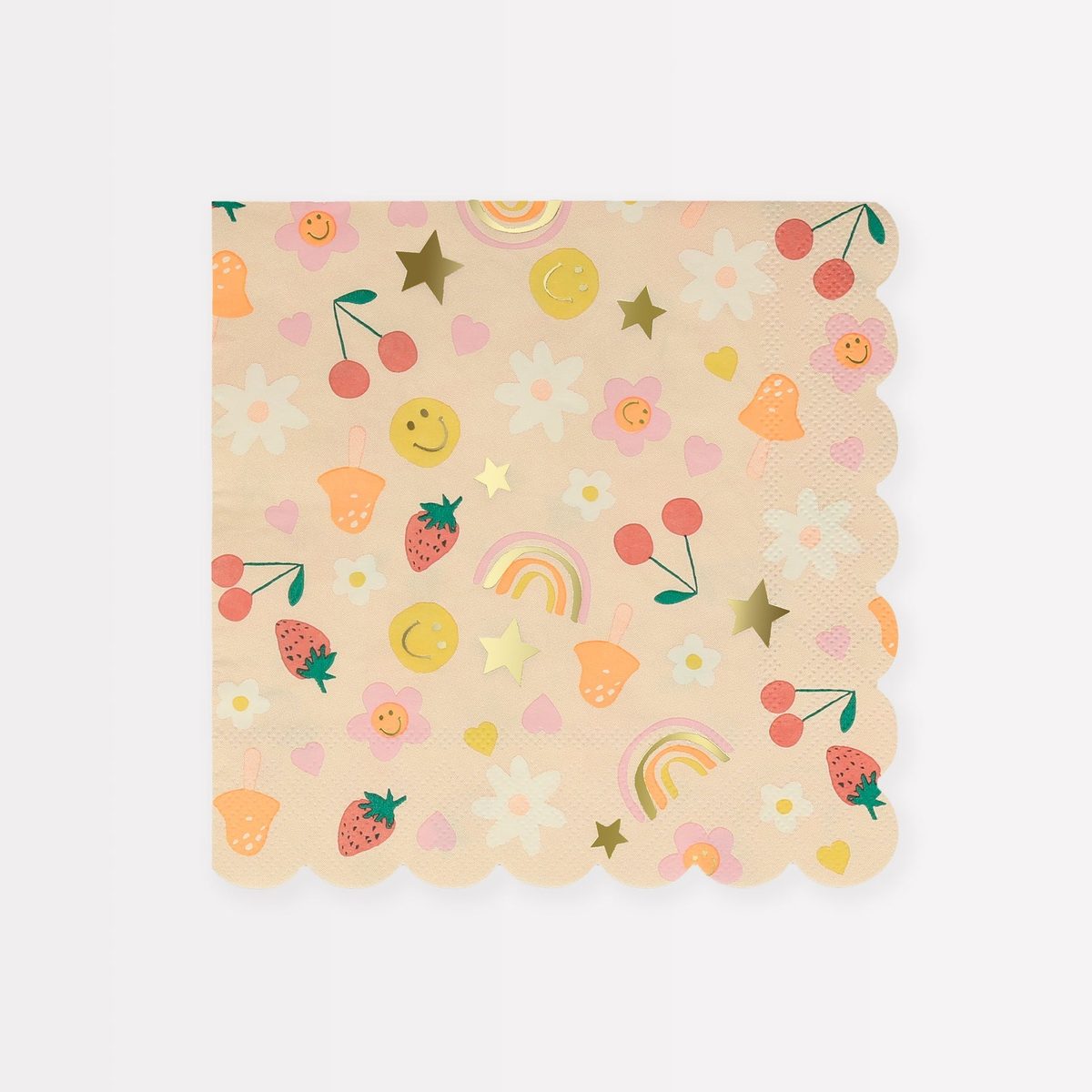 Happy Face Icons Party Napkins 16pk — Gold Foil — 3-Ply