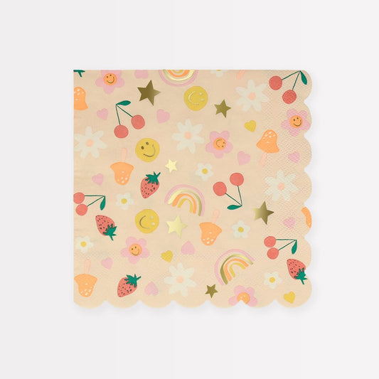 Happy Face Icons Party Napkins 16pk — Gold Foil — 3-Ply