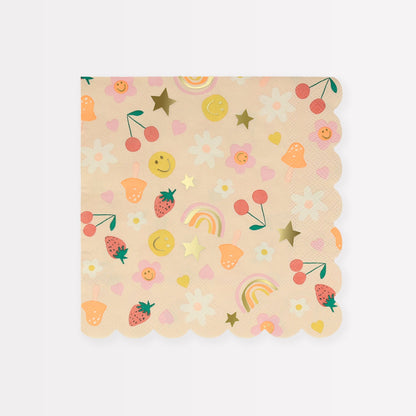 Happy Face Icons Party Napkins 16pk — Gold Foil — 3-Ply