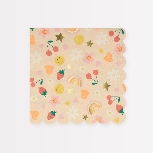 Happy Face Icons Party Napkins 16pk — Gold Foil — 3-Ply