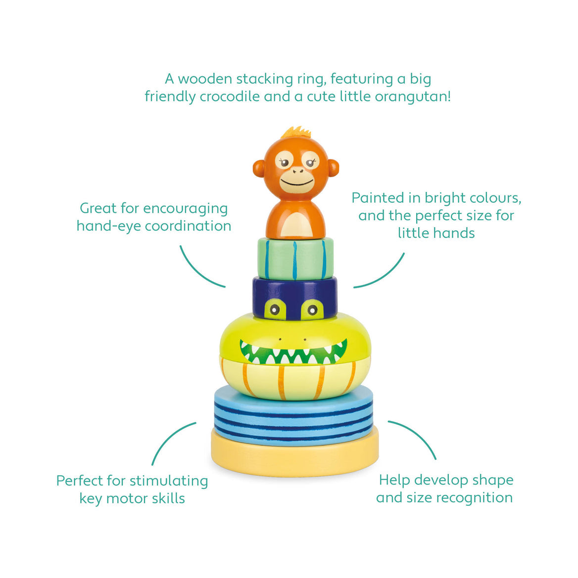 Jungle Animals Wooden Stacking Ring Toy | Age 12m+ | Plastic-Free