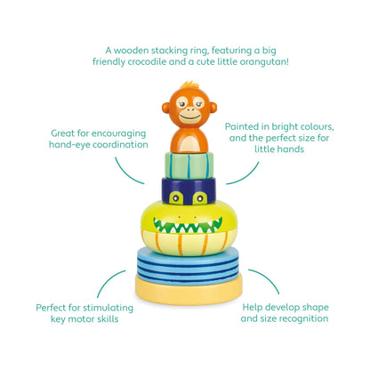 Jungle Animals Wooden Stacking Ring Toy | Age 12m+ | Plastic-Free