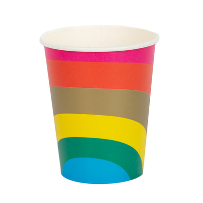 Birthday Brights Rainbow Paper Party Cups 8pk — Gold Detail 250ml