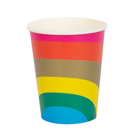 Birthday Brights Rainbow Paper Party Cups 8pk — Gold Detail 250ml