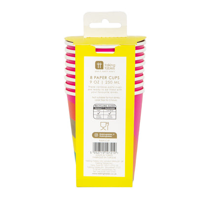 Birthday Brights Rainbow Paper Party Cups 8pk — Gold Detail 250ml