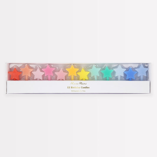 Rainbow Star Birthday Candles 12pk | Mixed Colours | Meri Meri