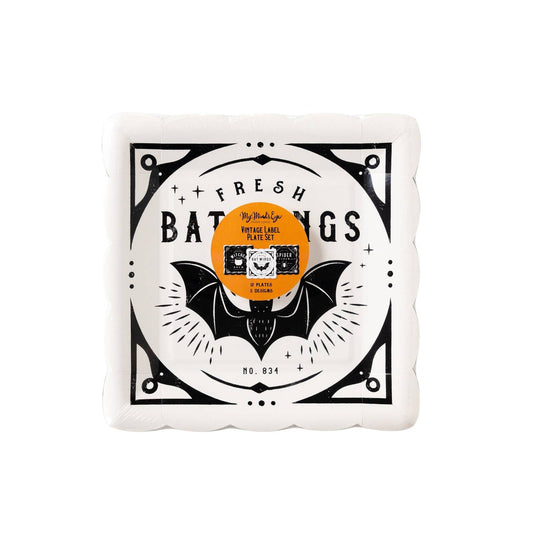 Vintage Label Halloween Paper Plates – 9 Pack | Square